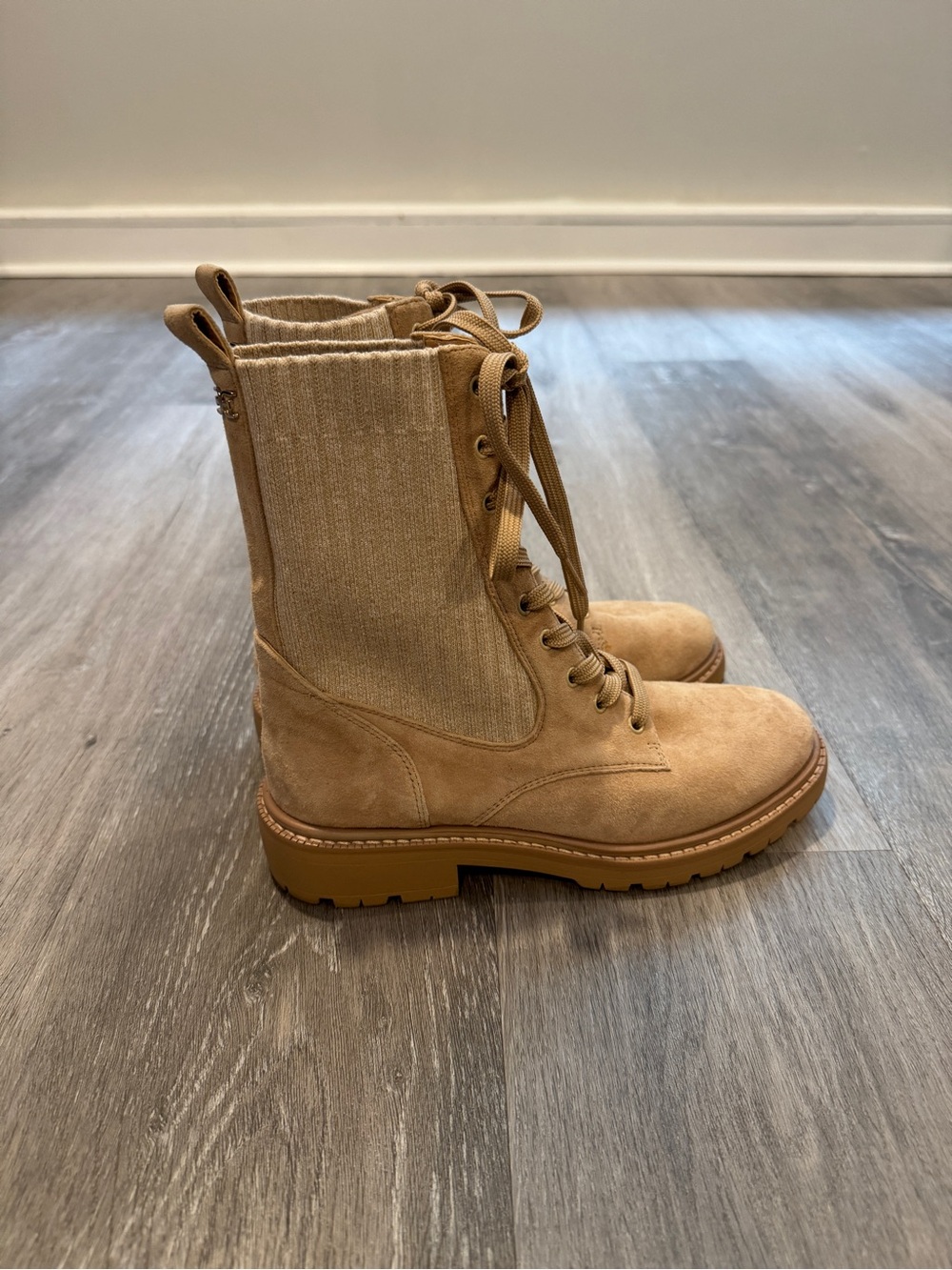 Sam Edelman “Lydell” Tan/Sesame Suede combat boots